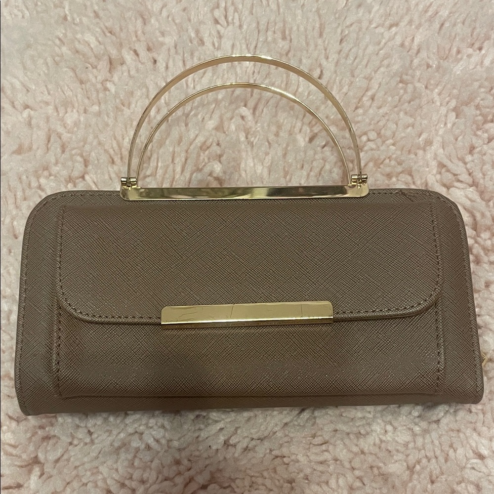Elegant Brown Clutch with Gold Accents